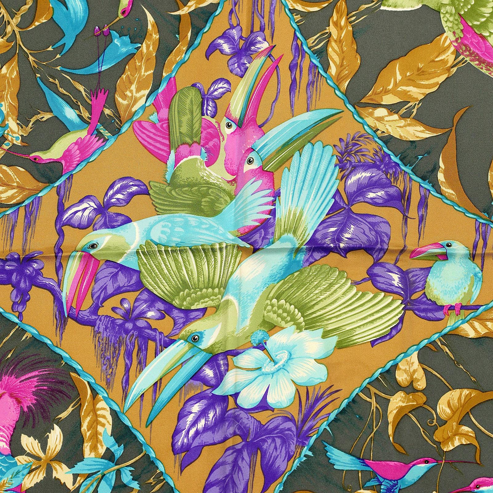 Hermes Scarf "Tropiques" by Laurence Bourthoumieux Vintage 90cm Silk | Carre Foulard