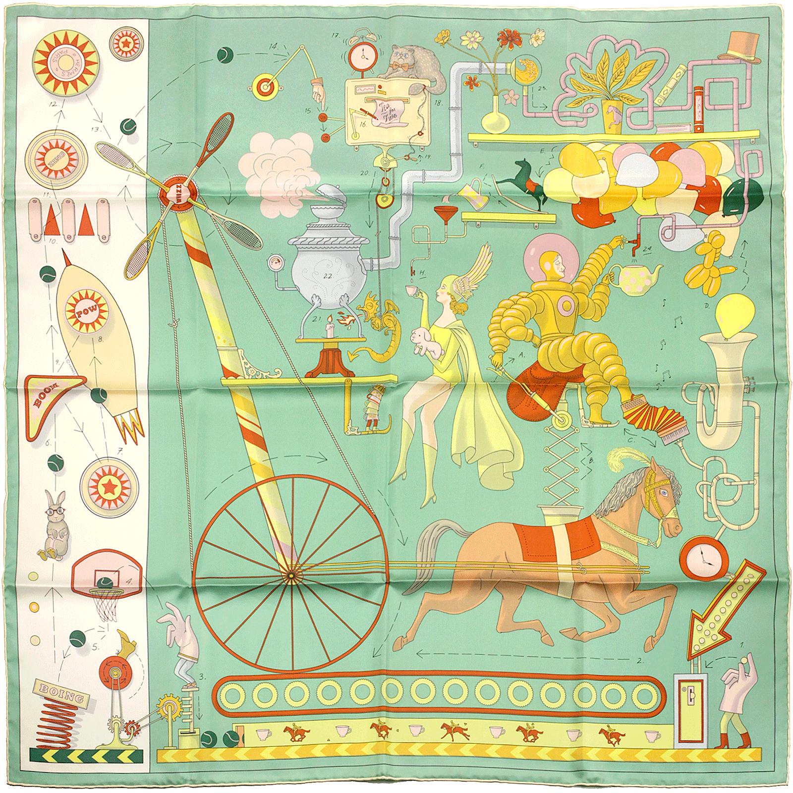 Hermes Scarf "Tea for Two" by Jonathon Burton 90cm Silk | Carre Foulard