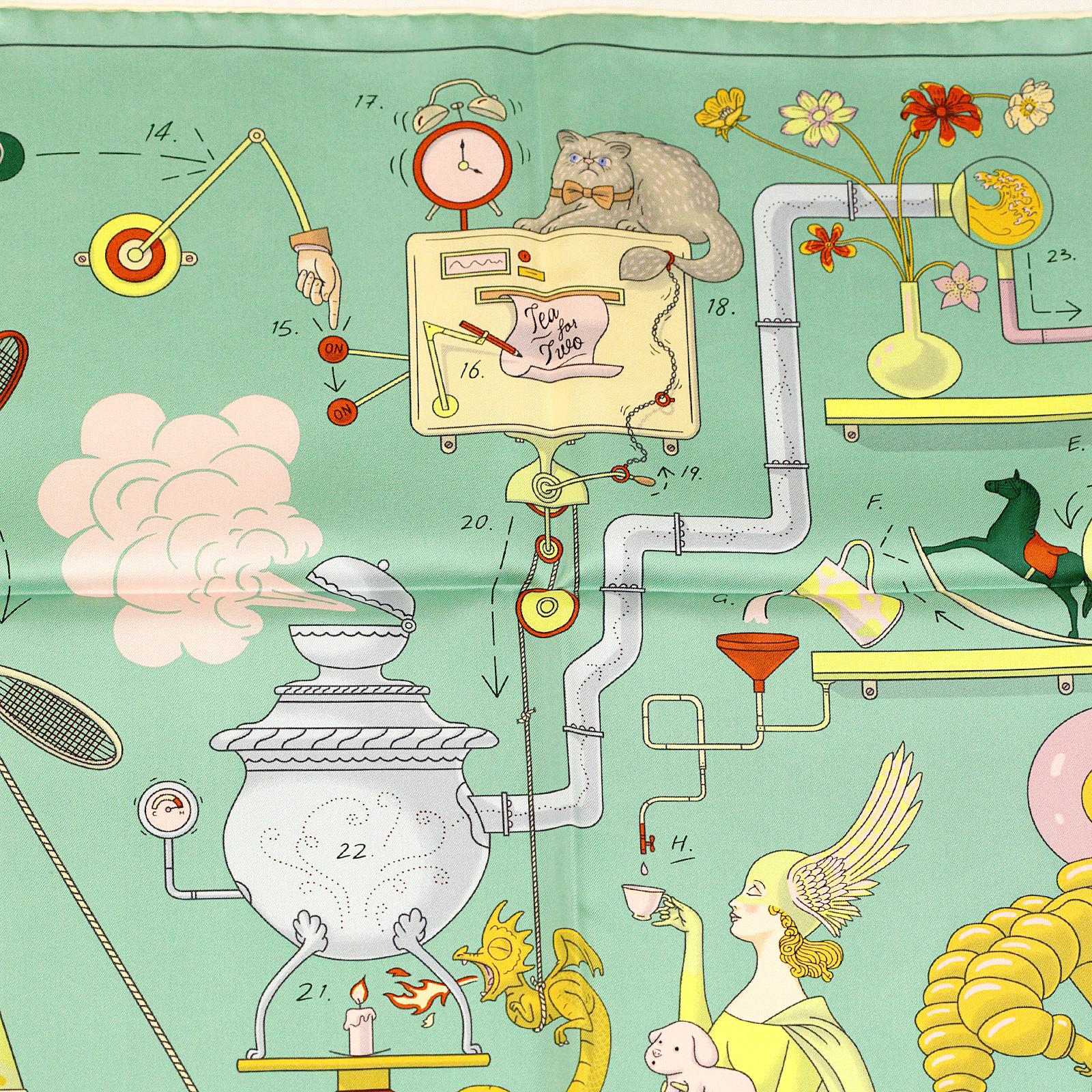 Hermes Scarf "Tea for Two" by Jonathon Burton 90cm Silk | Carre Foulard