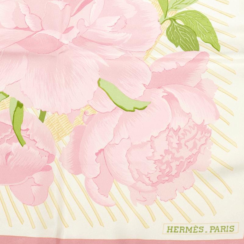 Hermes Scarf "Pivoines" by Christiane Vauzelles Vintage 90cm Silk