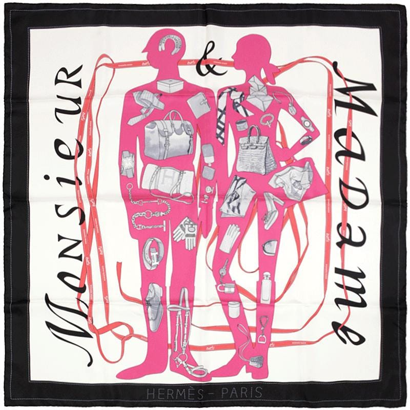 Hermes Scarf "Monsieur et Madame" by Bali Barret 90cm Silk | Carre Foulard