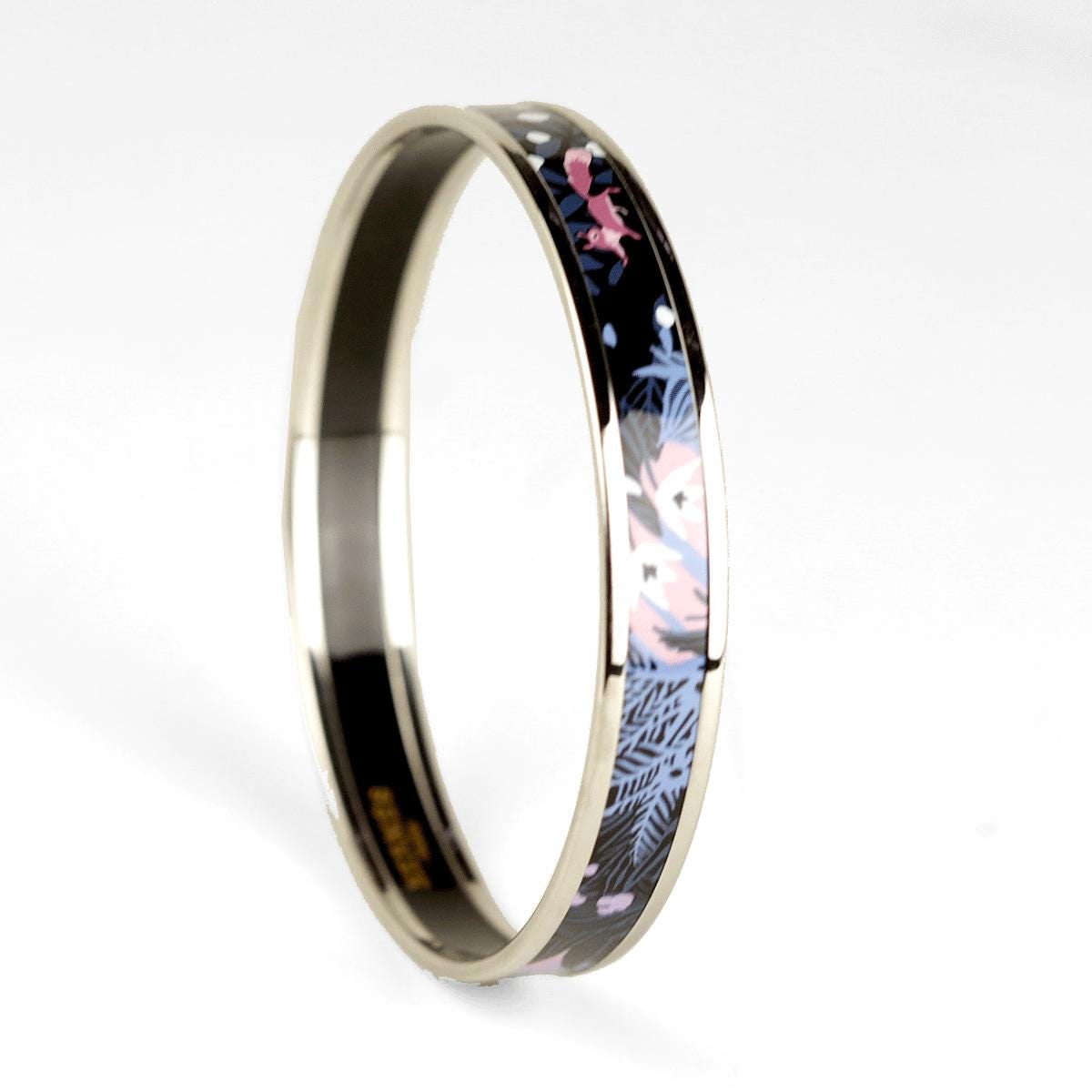 Hermes Bracelet Enamel Palladium Silver 70 Narrow Dans Un Jardin Anglais | Bangle SHW