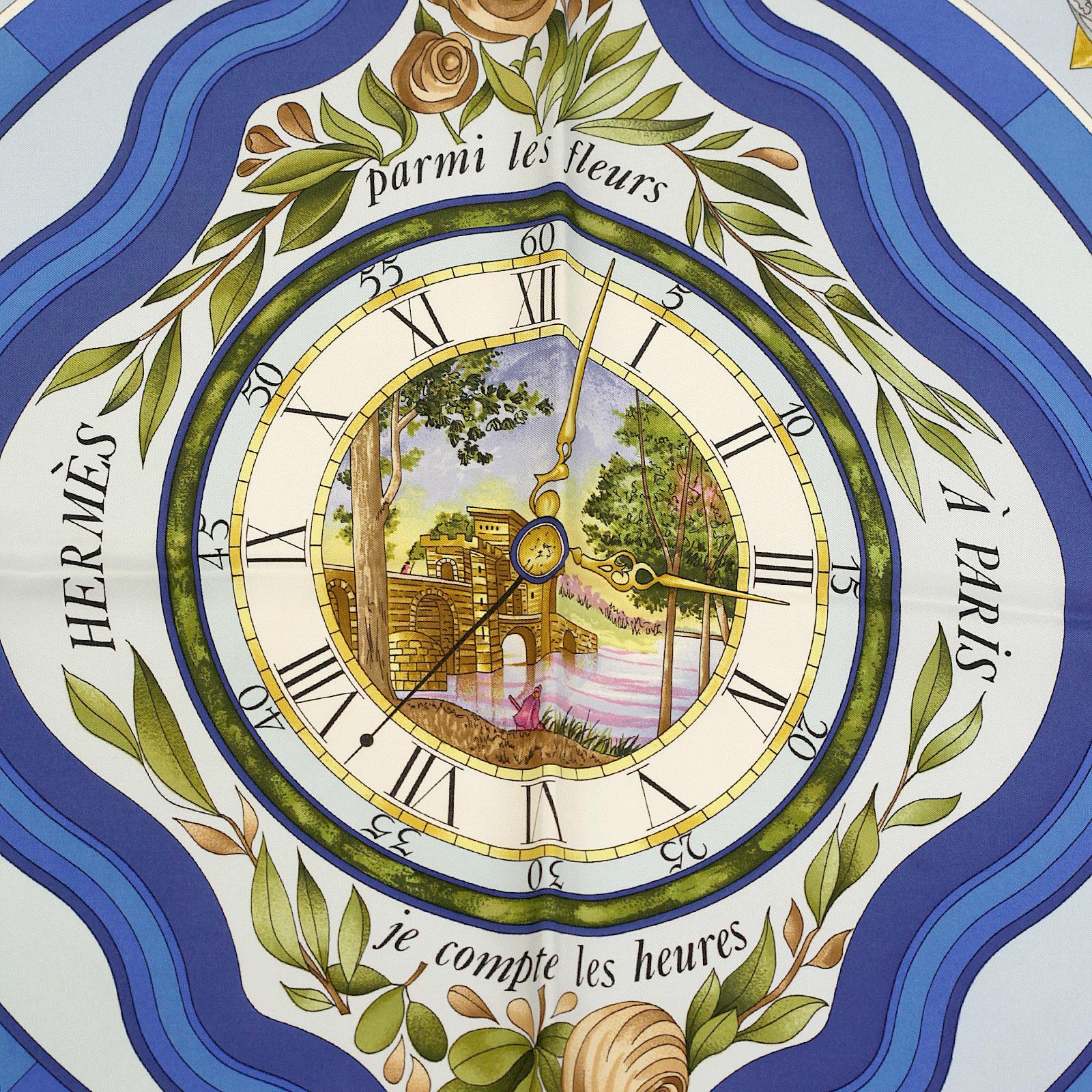 Hermes Scarf "La Ronde des Heures" by Loic Dubigeon 90cm Silk | Foulard Carre
