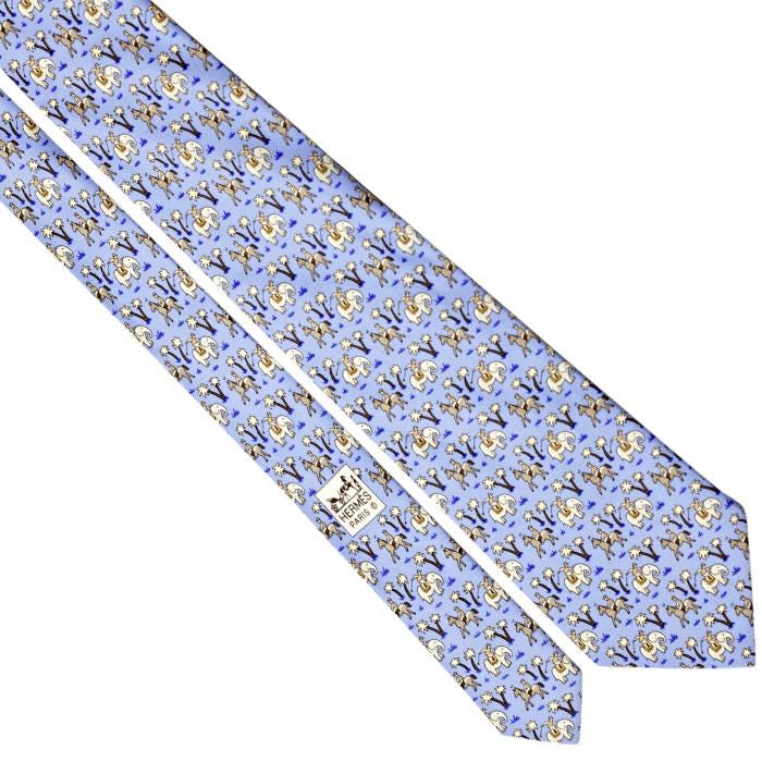 Hermes Men's Silk Tie Whimsical Elephant Jockeys Pattern 5416 | Necktie Cravate