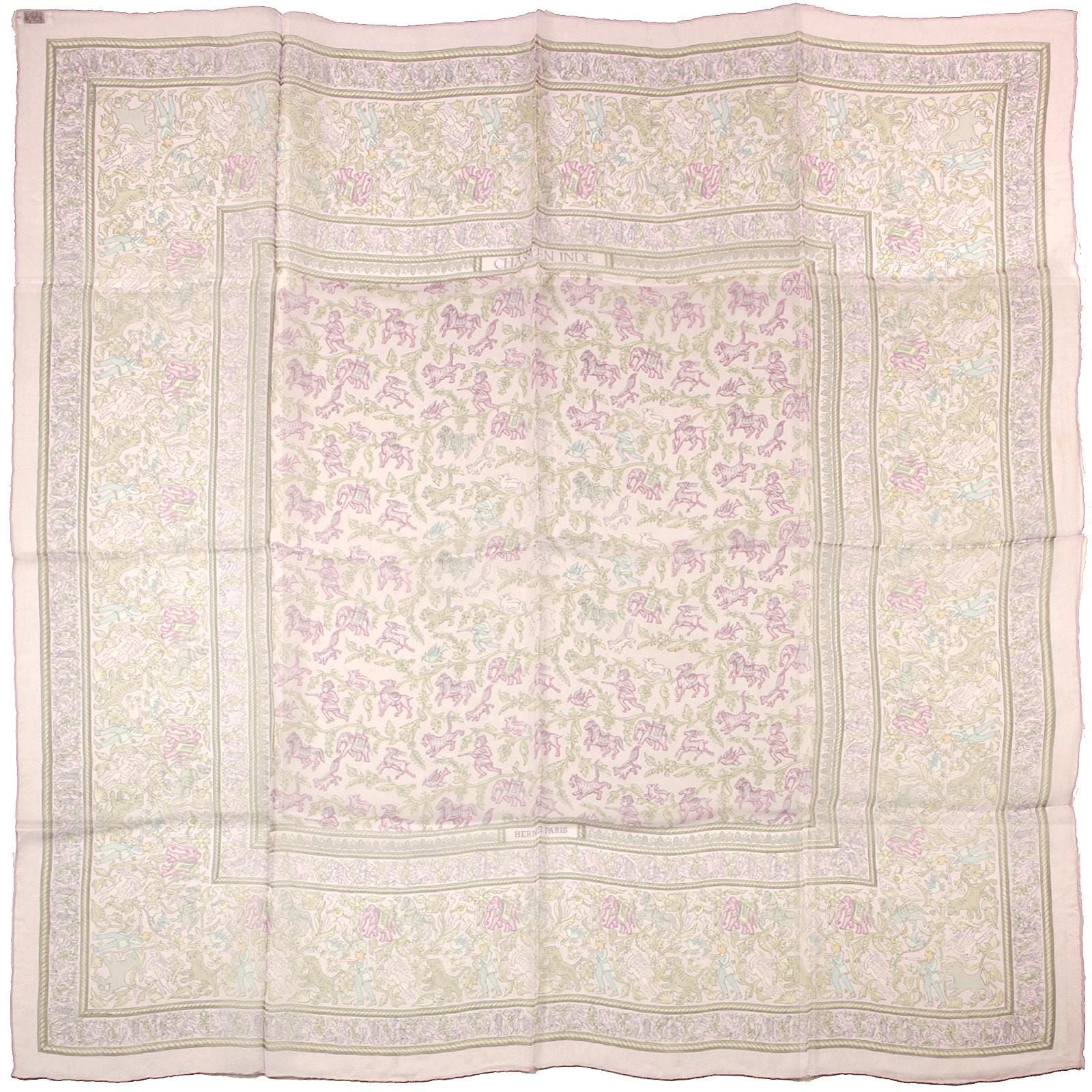 Hermes Scarf Mousseline "Chasse en Inde" by Michel Duchene 90cm Silk | Carre Foulard Chiffon