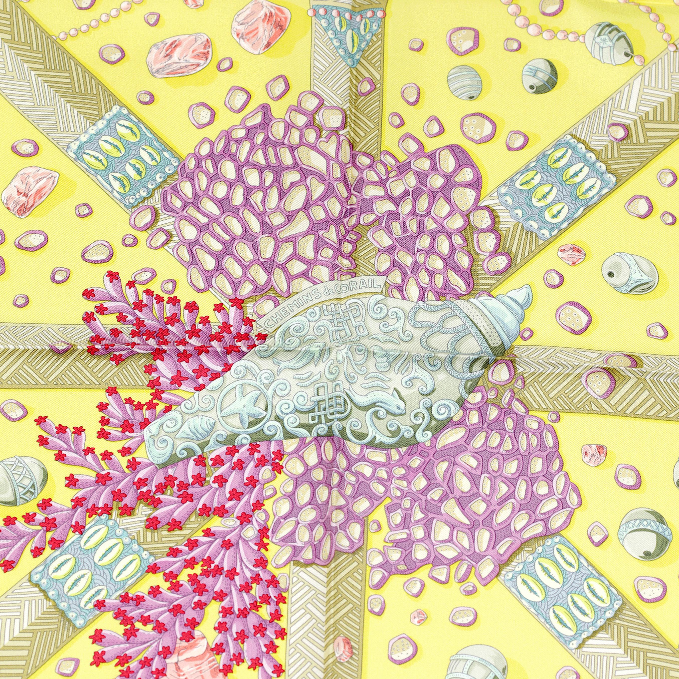 Hermes Scarf "Chemins de Corail" by Annie Faivre 90cm Silk
