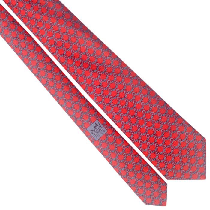 Hermes Men's Silk Tie Equestrian Geometric Pattern 605704 | Necktie Cravate