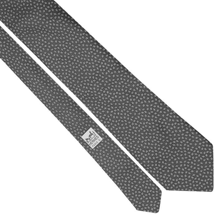 Hermes Men's Silk Tie Geometric Chaine d'Ancre Pattern 5107 | Necktie Cravate