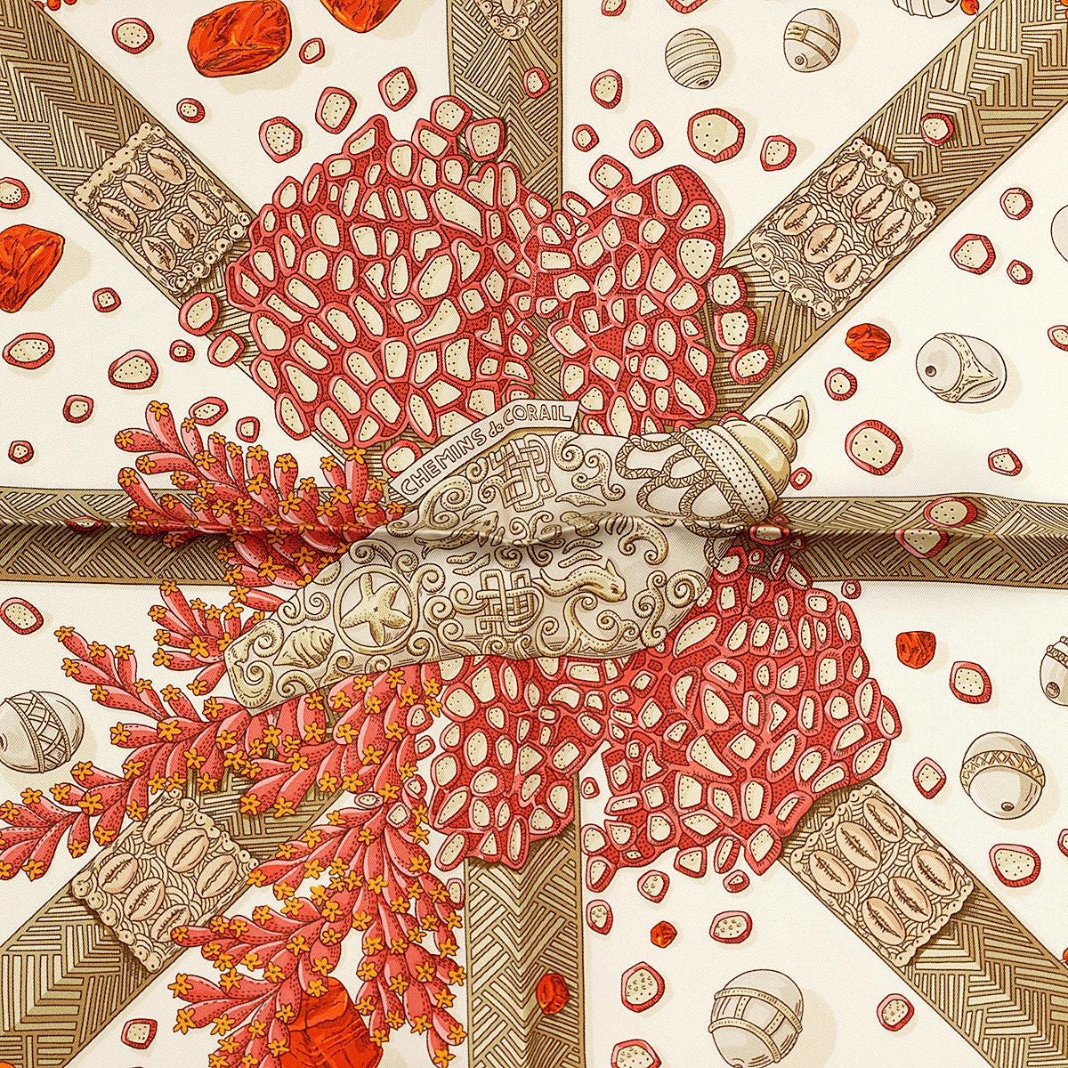 Hermes Scarf "Chemins de Corail" by Annie Faivre 90cm Silk | Carre Foulard