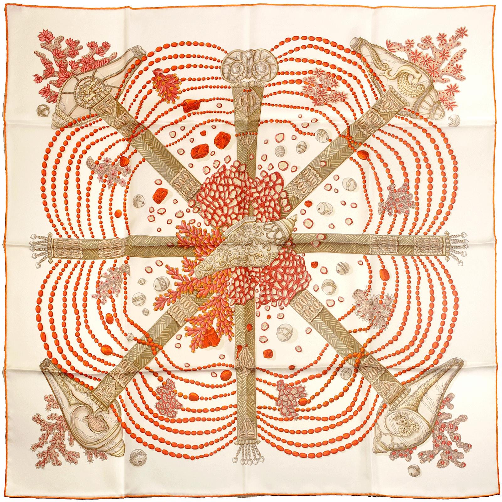 Hermes Scarf "Chemins de Corail" by Annie Faivre 90cm Silk | Carre Foulard