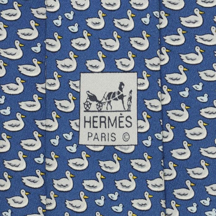 Hermes Men's Silk Tie Whimsical Ducks Pattern 7932
