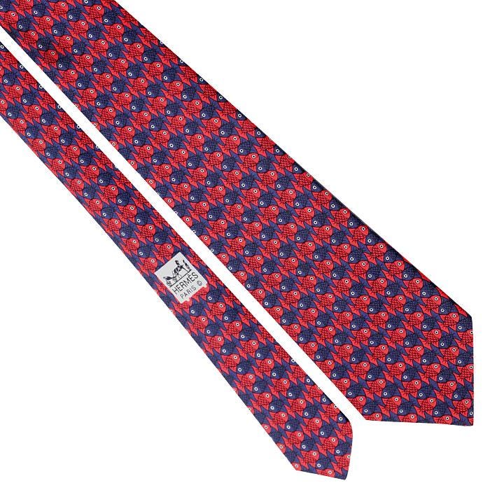 Hermes Men's Silk Tie Vintage Fish Pattern 7322 | Necktie Cravate
