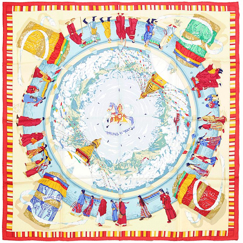 Hermes Scarf "Prieres au Vent" by Dimitri Rybaltchenko 90cm Silk