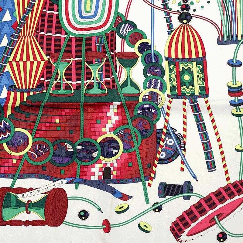 Hermes Scarf "Le Laboratoire du Temps" by Pierre Marie 90cm Silk