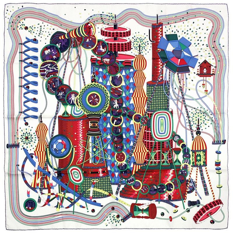 Hermes Scarf "Le Laboratoire du Temps" by Pierre Marie 90cm Silk