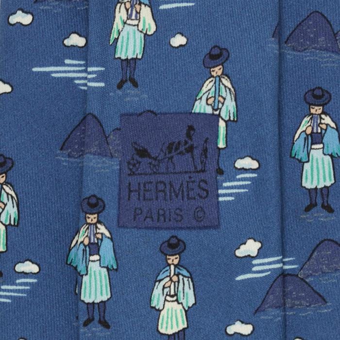 Hermes Men's Silk Tie Whimsical Flutists Pattern 7550 | Necktie Cravate