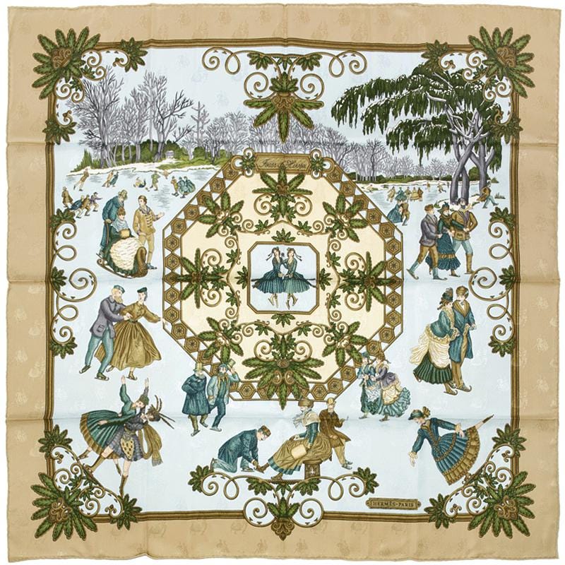 Hermes Scarf "Joies d'Hiver" by Joachim Metz 90cm Silk Jacquard | Foulard Carre