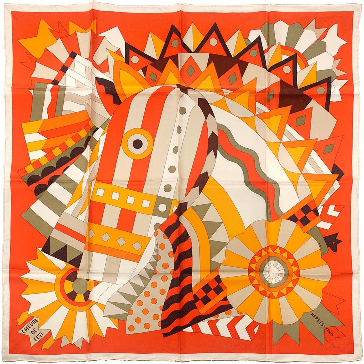 Hermes Scarf "Cheval de Fete" by Jan Bajtlik 90cm Silk