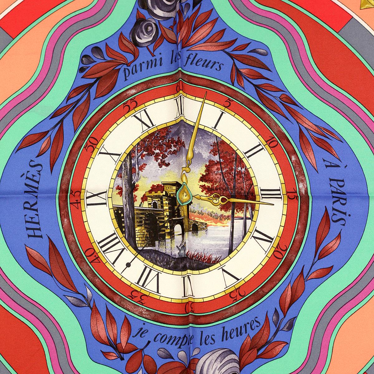 Hermes Scarf "La Ronde des Heures" by Loic Dubigeon 90cm Silk | Foulard Carre
