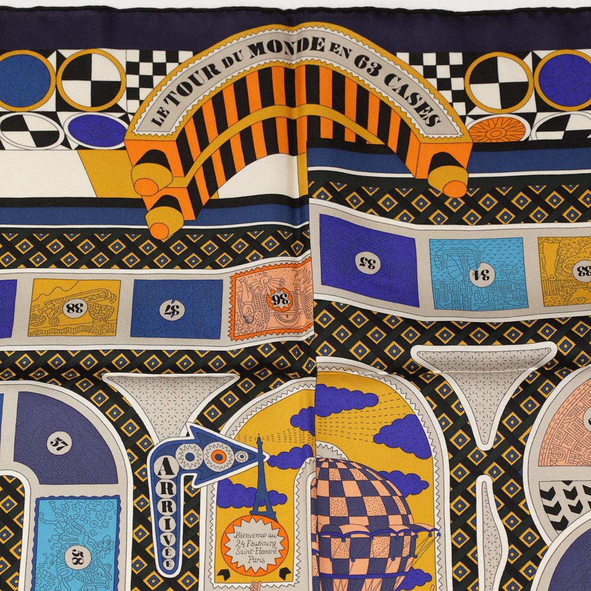 Hermes Scarf "Le Tour du Monde en 63 Cases" by Pierre Marie 90cm Silk | NWT
