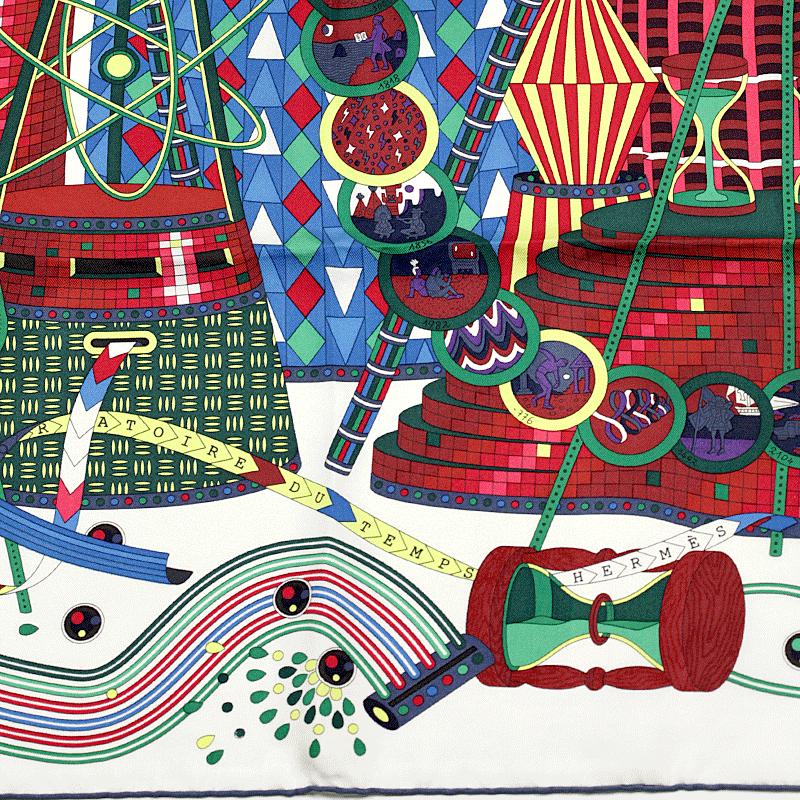 Hermes Scarf "Le Laboratoire du Temps" by Pierre Marie 90cm Silk