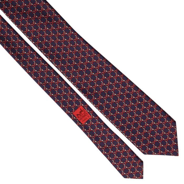 Hermes Men's Silk Tie Equestrian Geometric Pattern 605888