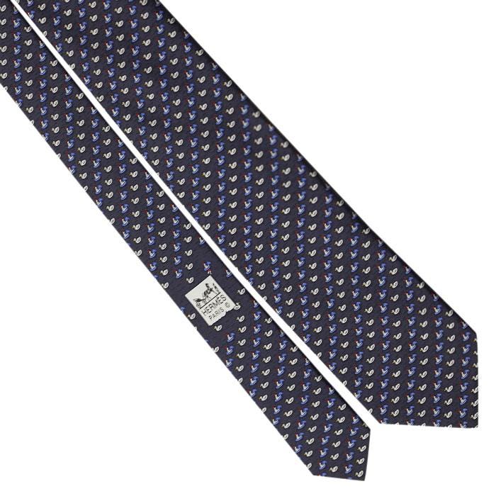 Hermes Men's Silk Tie Whimsical Pool Horses and Ducks Pattern 605943 | Necktie Cravate
