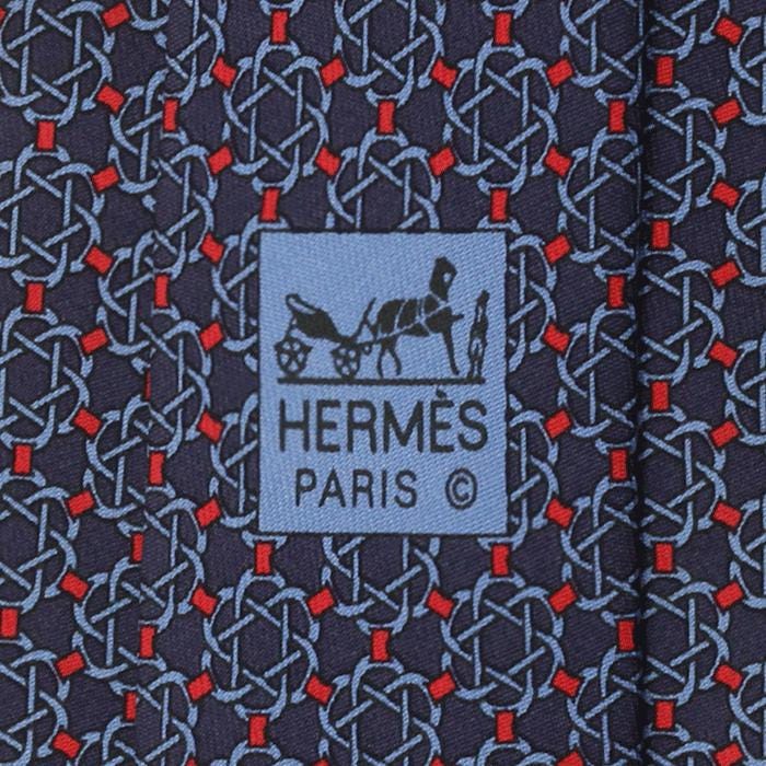 Hermes Men's Silk Tie Equestrian Geometric Pattern 605706 | Necktie Cravate