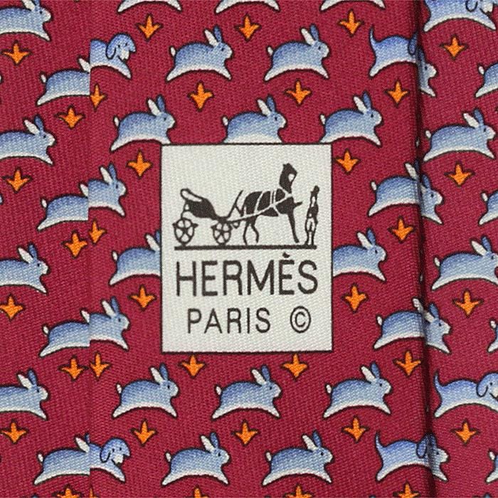 Hermes Men's Silk Tie Whimsical Rabbits Pattern 605341 | Necktie Cravate