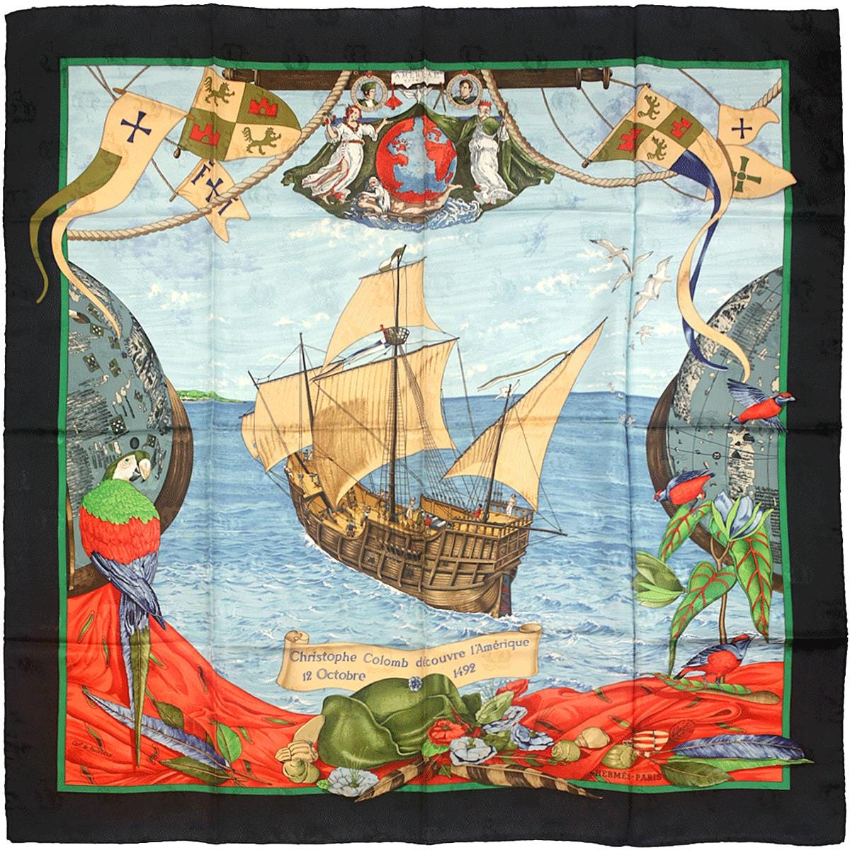 Hermes Scarf "Christophe Colomb Decouvre L'Amerique" by Carl De Parcevaux 90cm Silk