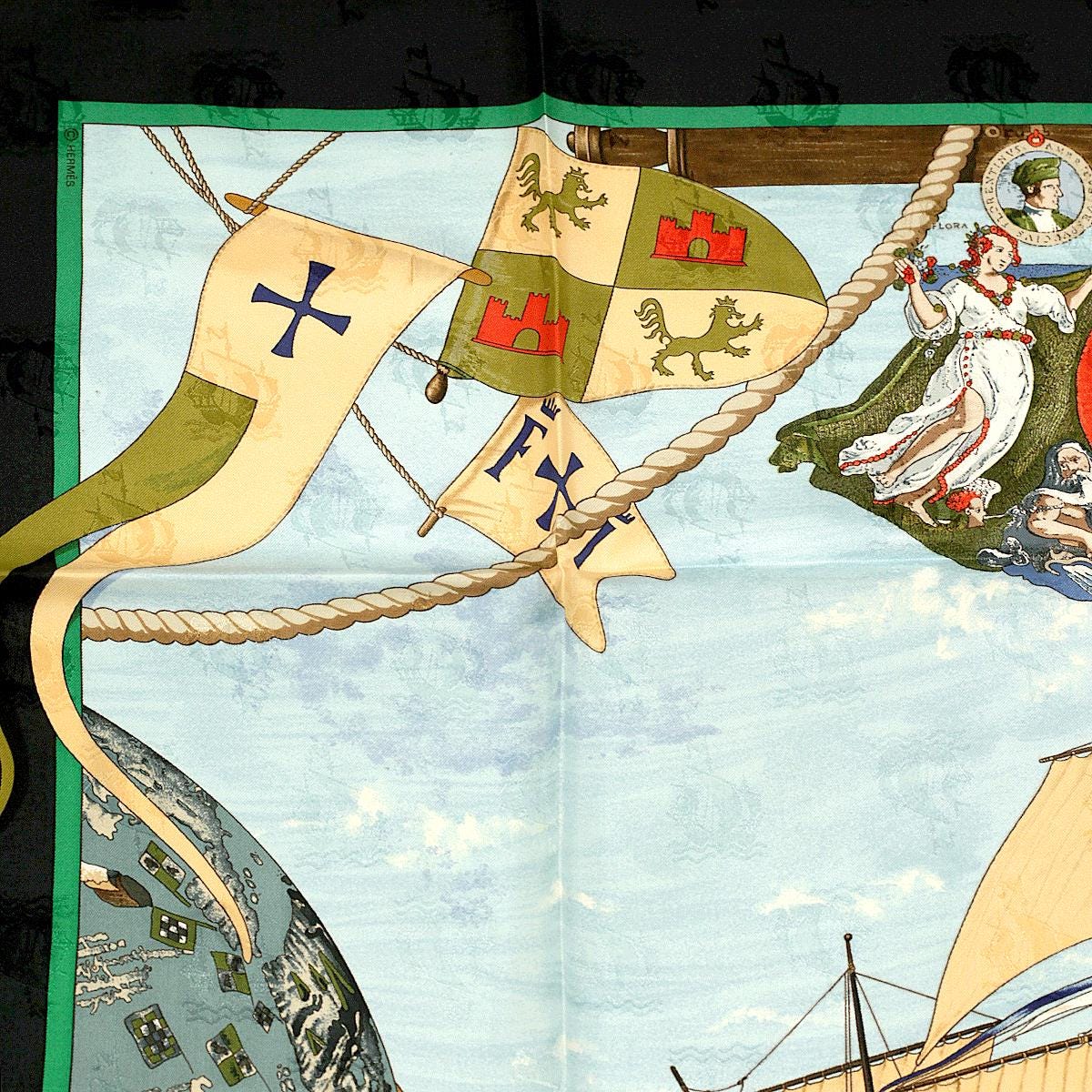 Hermes Scarf "Christophe Colomb Decouvre L'Amerique" by Carl De Parcevaux 90cm Silk