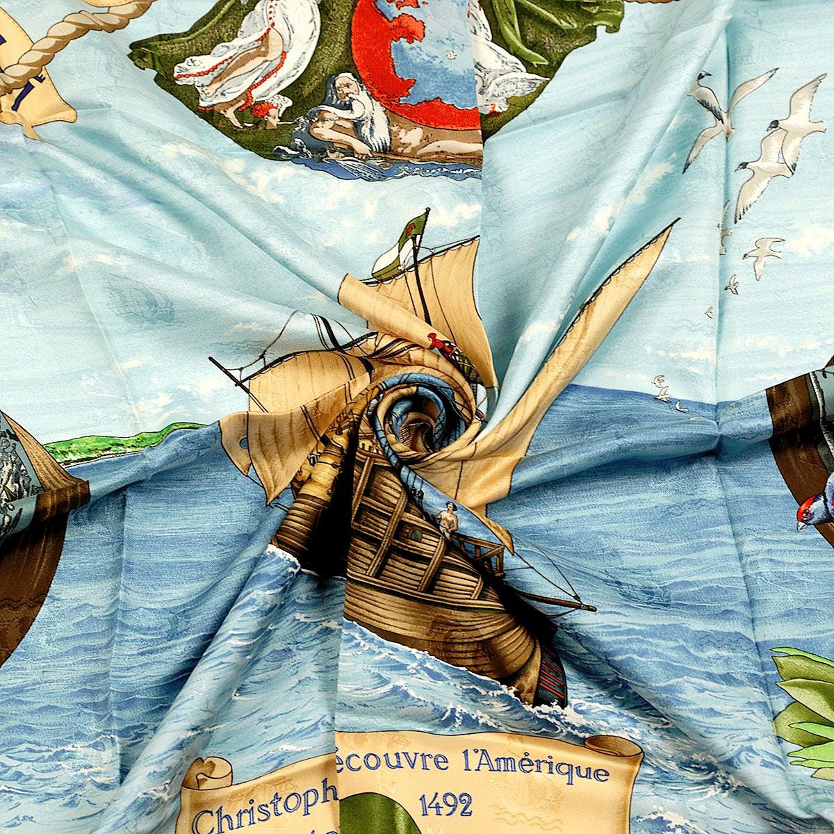 Hermes Scarf "Christophe Colomb Decouvre L'Amerique" by Carl De Parcevaux 90cm Silk