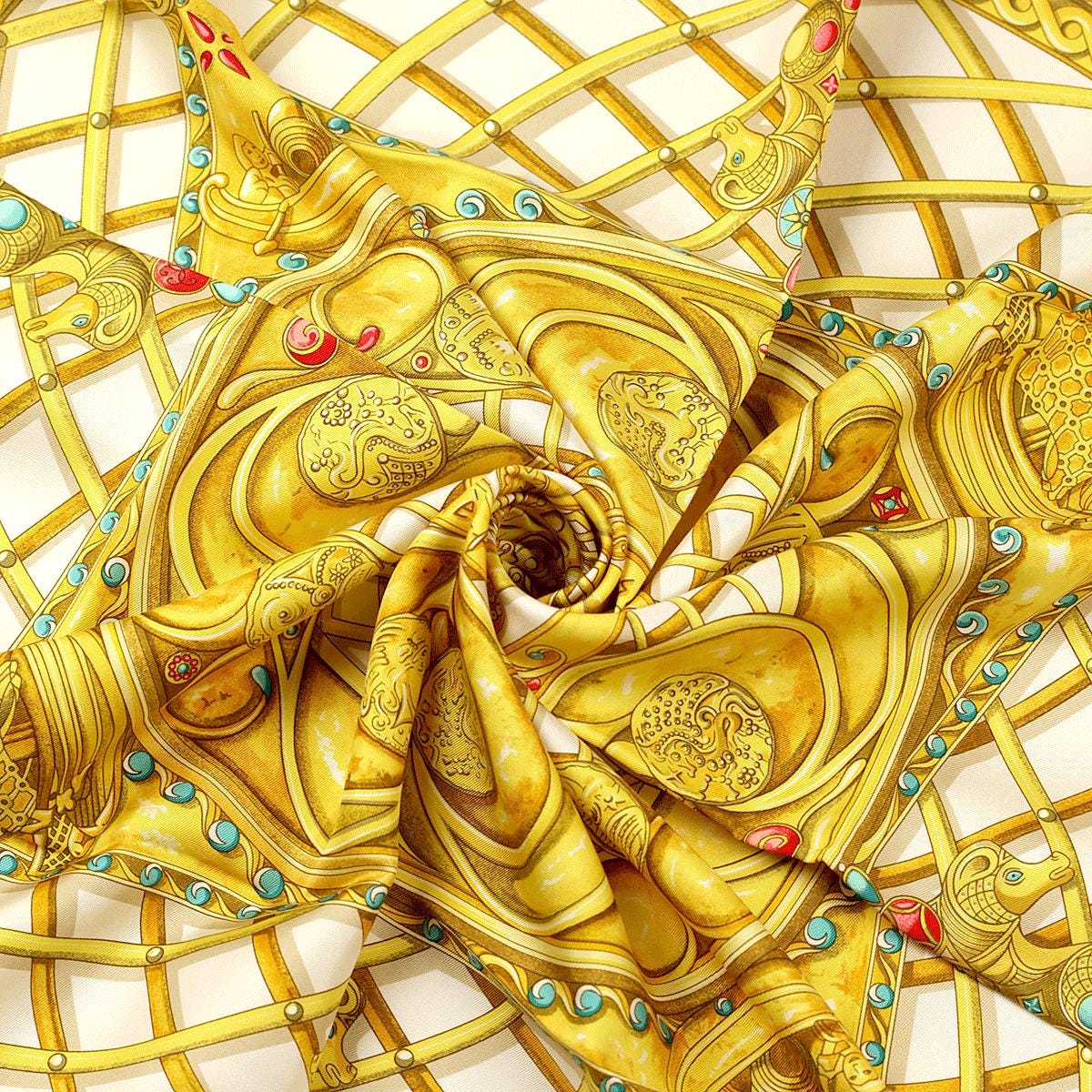 Hermes Scarf "Monnaies et Symboles des Parisii" by Zoe Pauwels 90cm Silk | Carre Foulard