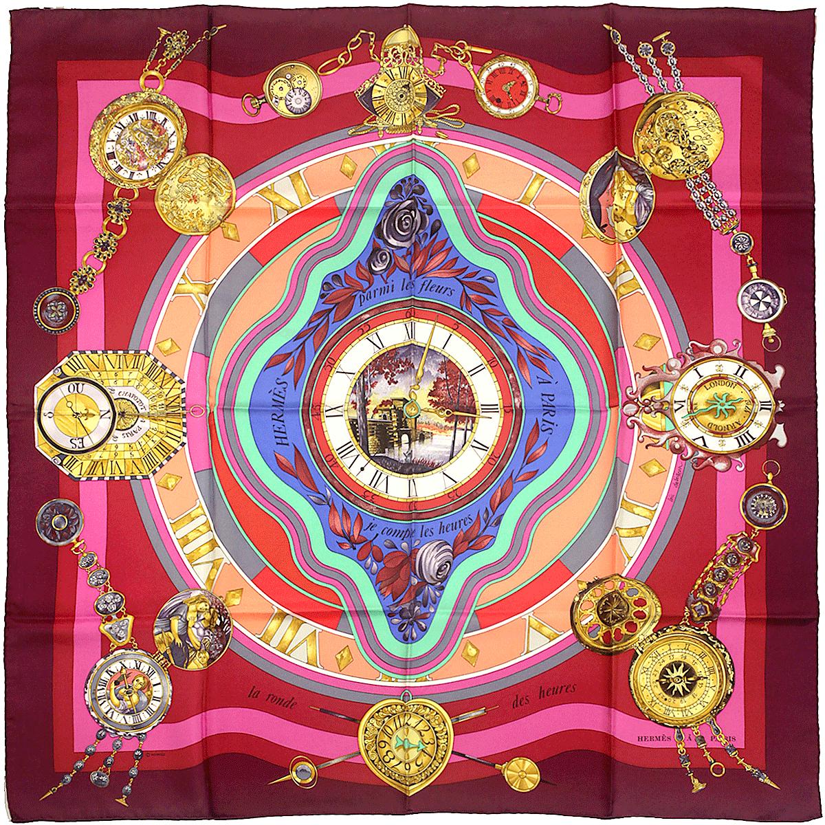 Hermes Scarf "La Ronde des Heures" by Loic Dubigeon 90cm Silk | Foulard Carre