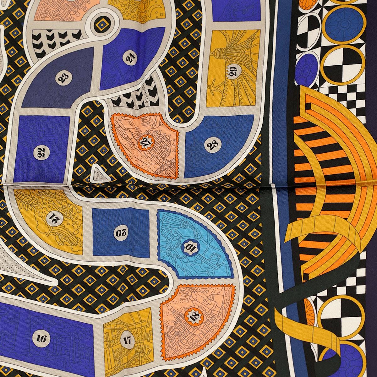 Hermes Scarf "Le Tour du Monde en 63 Cases" by Pierre Marie 90cm Silk | Carre Foulard