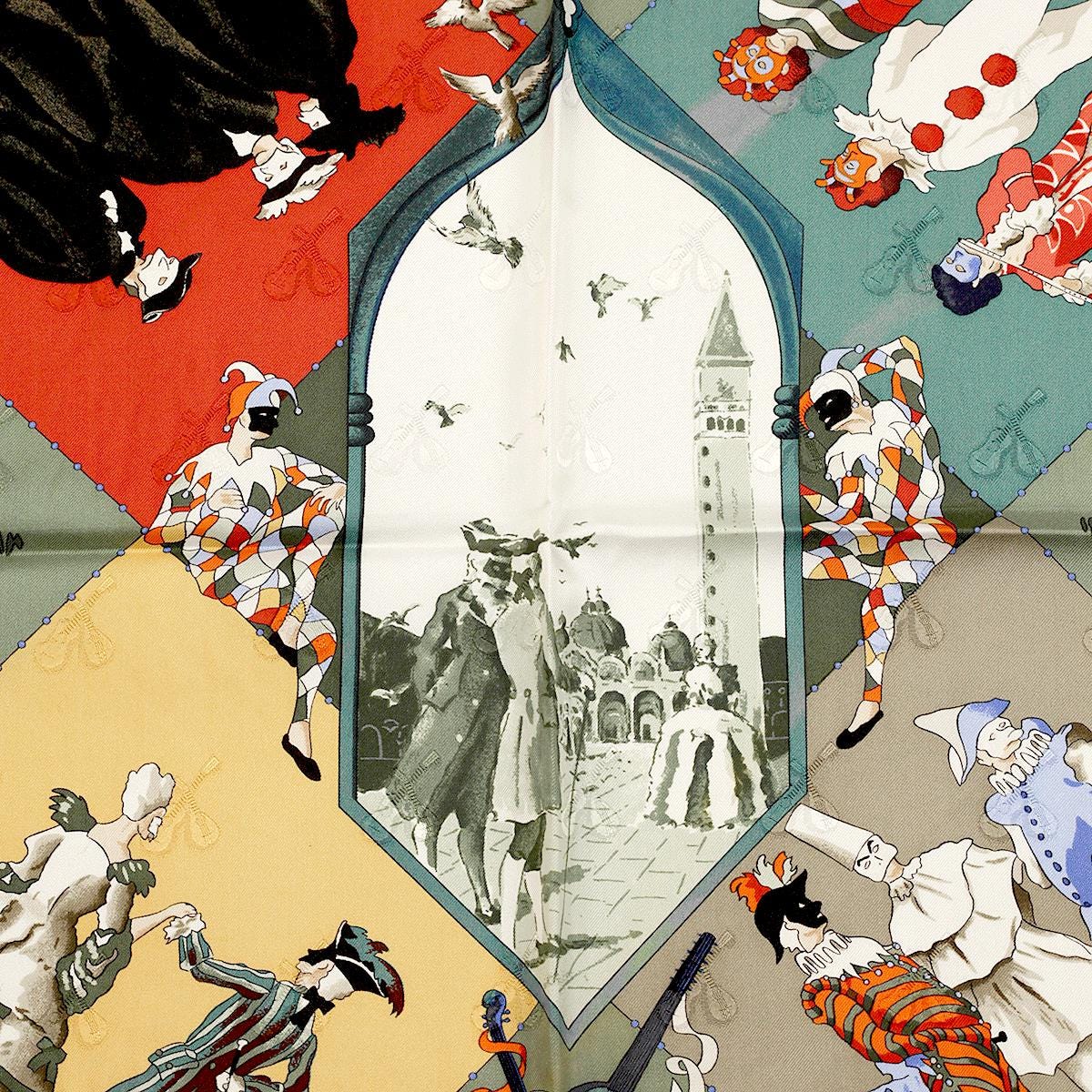 Hermes Scarf "Le Carnaval de Venise" by Hubert de Watrigant Vintage 90cm Silk Jacquard