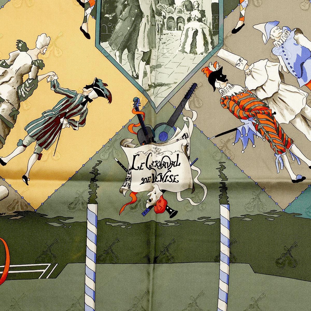 Hermes Scarf "Le Carnaval de Venise" by Hubert de Watrigant Vintage 90cm Silk Jacquard
