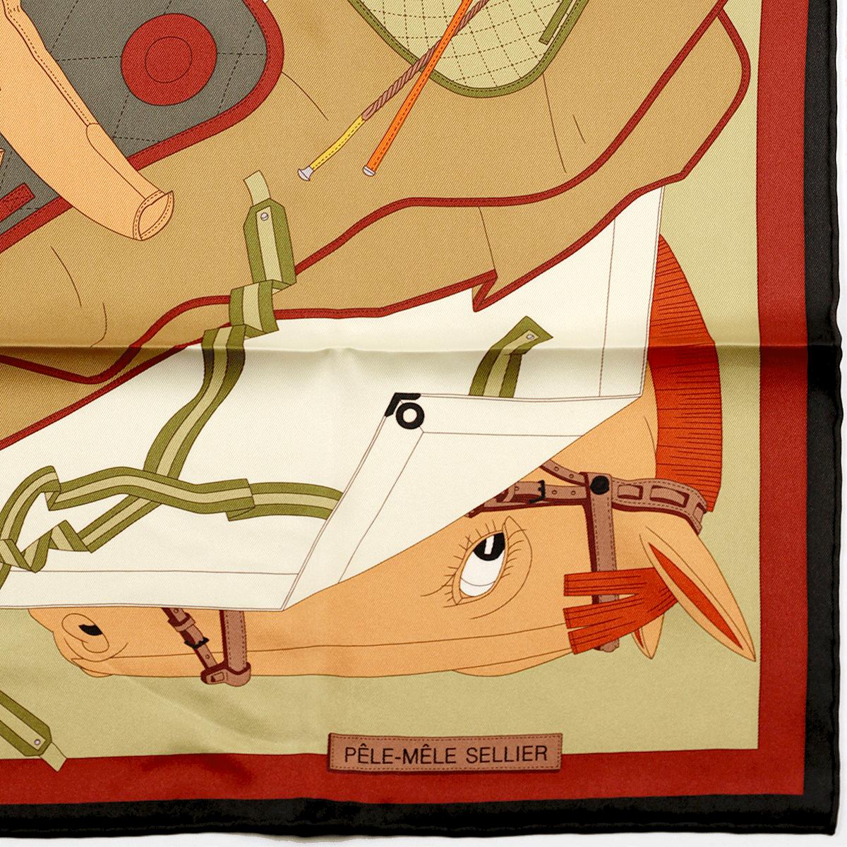 Hermes Scarf "Pele-Mele Sellier" by Thibaut Huchard 70cm Silk | Carre Foulard