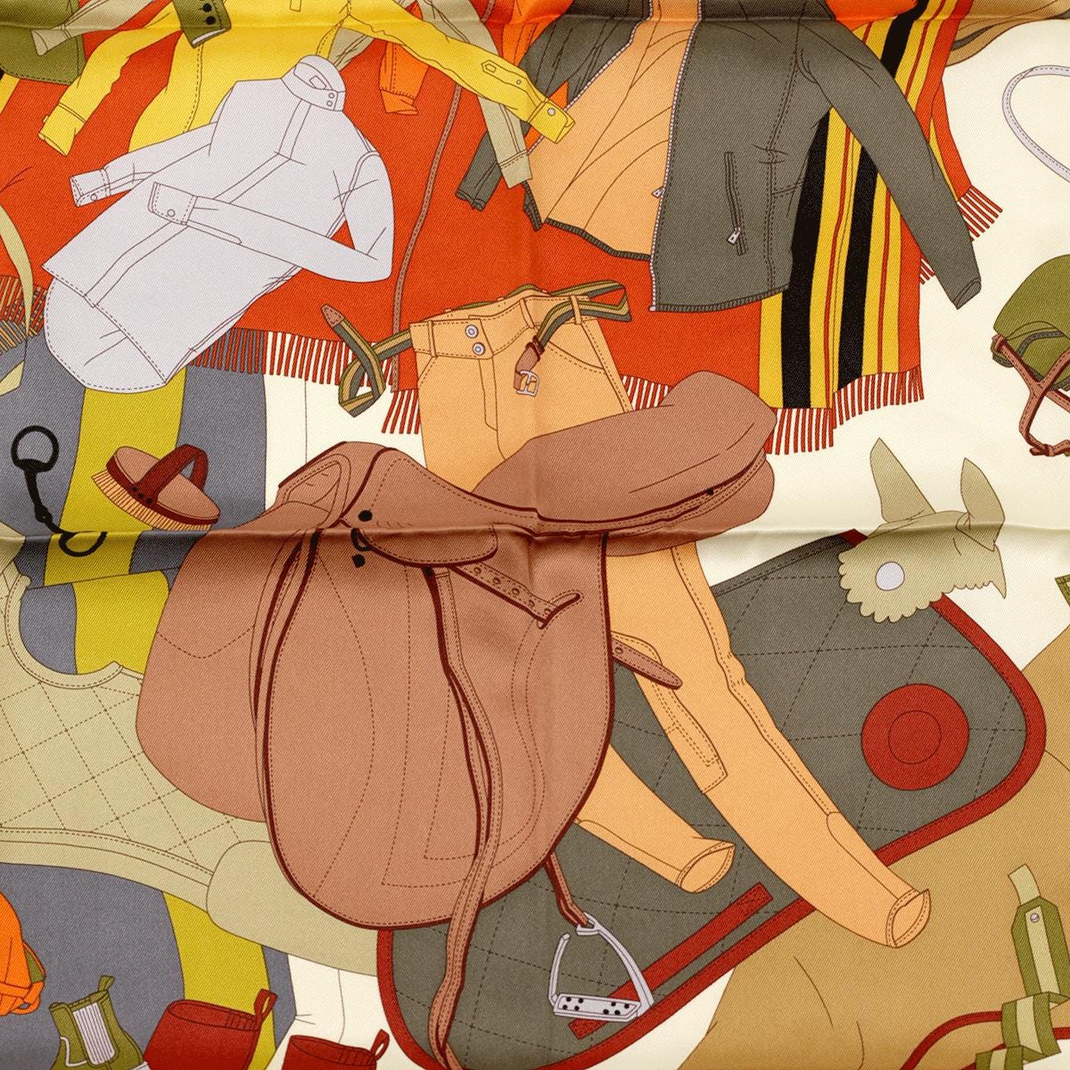 Hermes Scarf "Pele-Mele Sellier" by Thibaut Huchard 70cm Silk | Carre Foulard