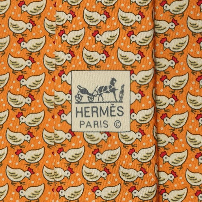 Hermes Men's Silk Tie Whimsical Chicks and Seed Pattern 5180 | Necktie Cravate