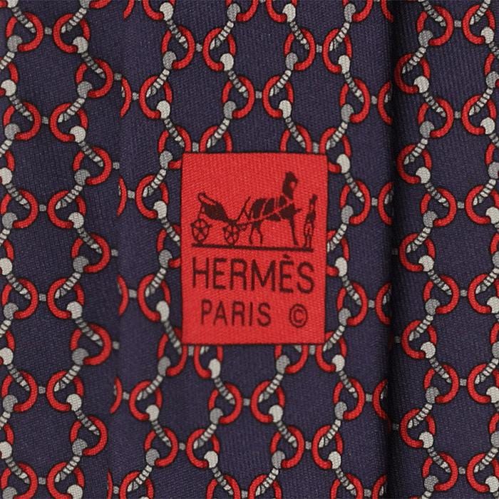 Hermes Men's Silk Tie Equestrian Geometric Pattern 605888
