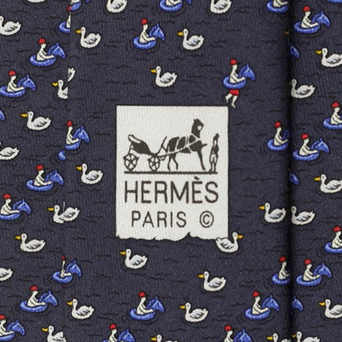 Hermes Men's Silk Tie Whimsical Pool Horses and Ducks Pattern 605943 | Necktie Cravate
