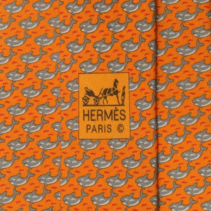 Hermes Men's Silk Tie Whimsical Whales Pattern 5631 | Necktie Cravate