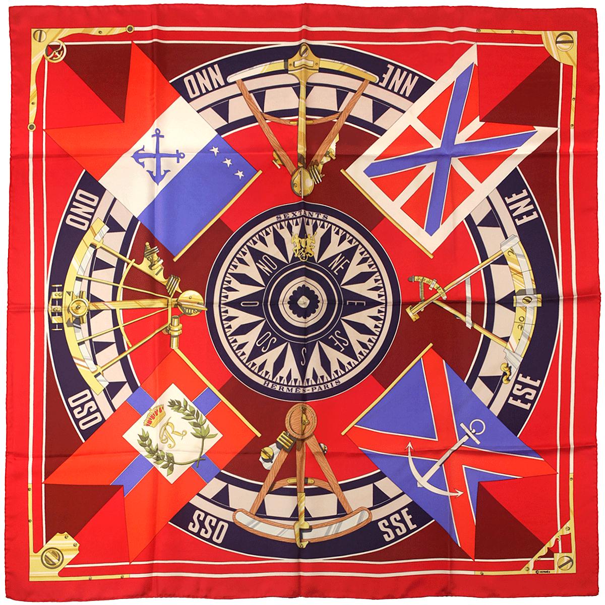 Hermes Scarf "Sextants" by Loic Dubigeon 90cm Silk | Carre Foulard