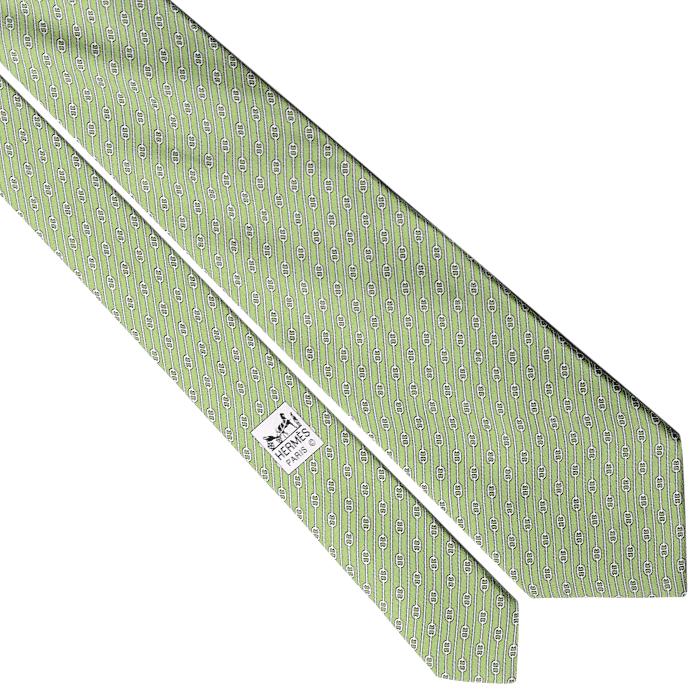 HERMES TIE Auth Mens Silk Necktie Chaine d'Ancre Geometric Pattern 5500