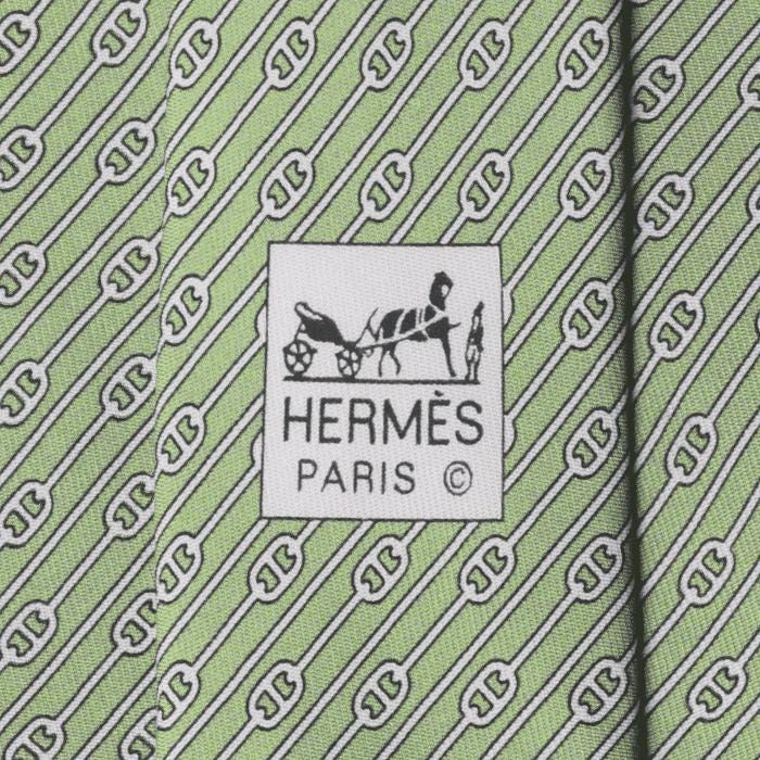 HERMES TIE Auth Mens Silk Necktie Chaine d'Ancre Geometric Pattern 5500