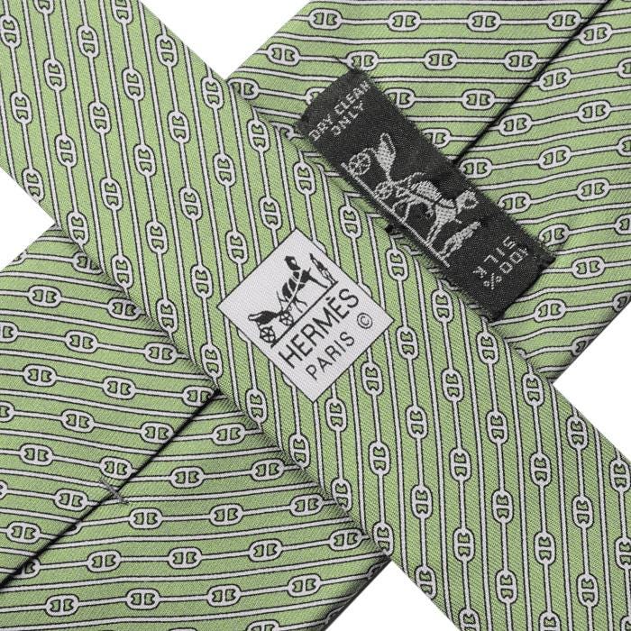 HERMES TIE Auth Mens Silk Necktie Chaine d'Ancre Geometric Pattern 5500