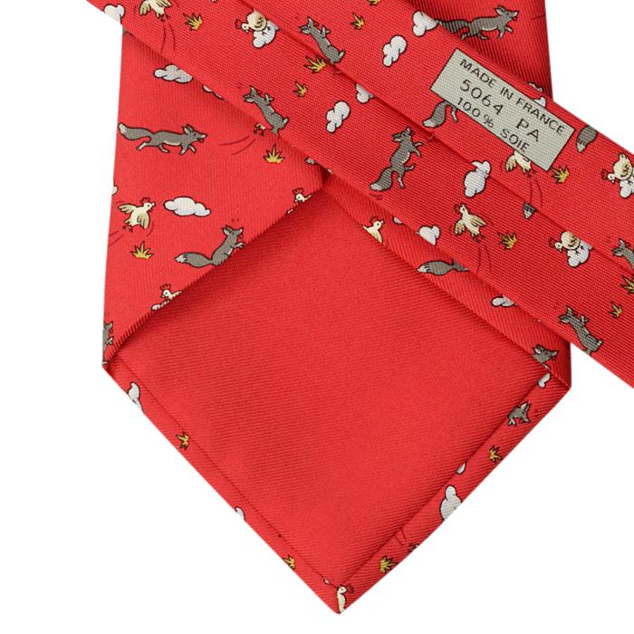 Hermes Men's Silk Tie Whimsical Fox and Hen Pattern 5064 | Necktie Cravate