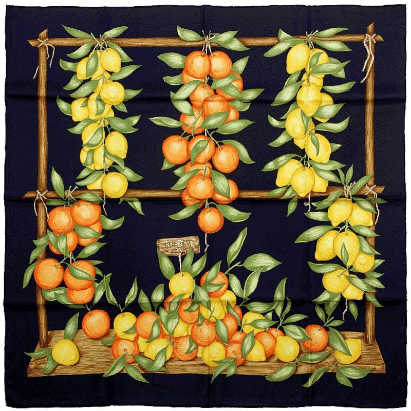 Hermes Scarf "Oranges et Citrons" by Madame la Torre 90cm Silk