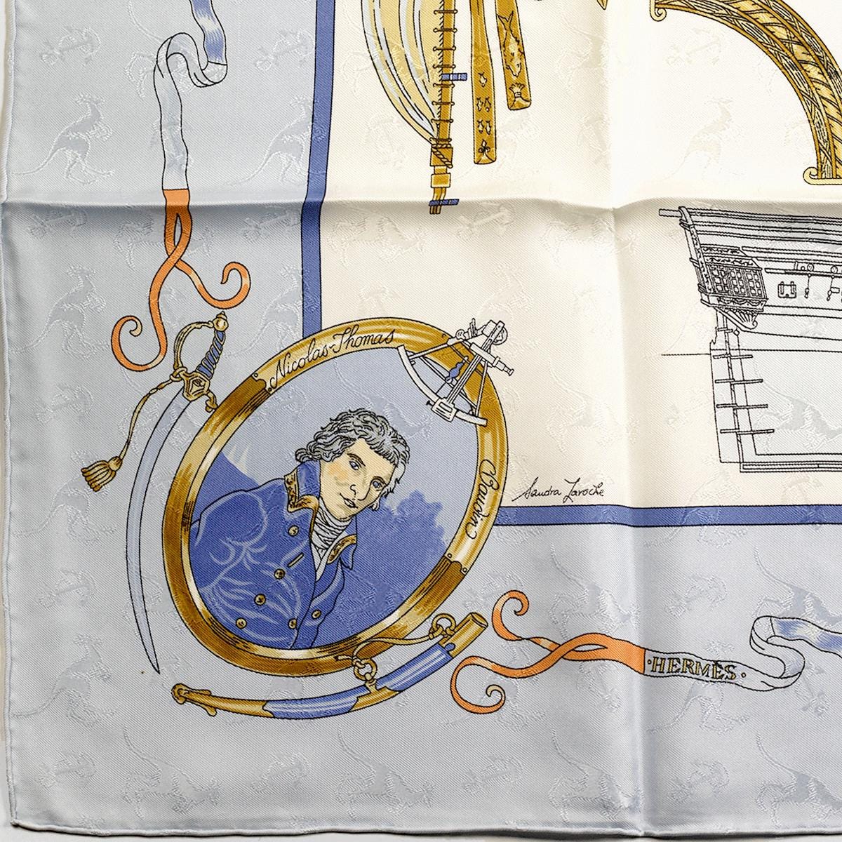 Hermes Scarf "Le Geographe" by Sandra Laroche Vintage 90cm Silk Jacquard | Carre Foulard